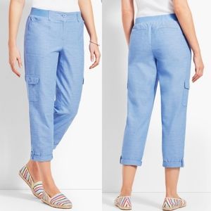 Talbots Chambray Poplin Relaxed Crop Pants Rolled Hem Elastic Waist 12
